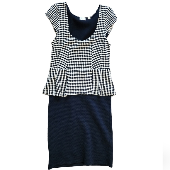 Anthropologie Post Tag Office Nautical Knit Peplum Cap Sleeve Form Fitted Y2K - Picture 7 of 15